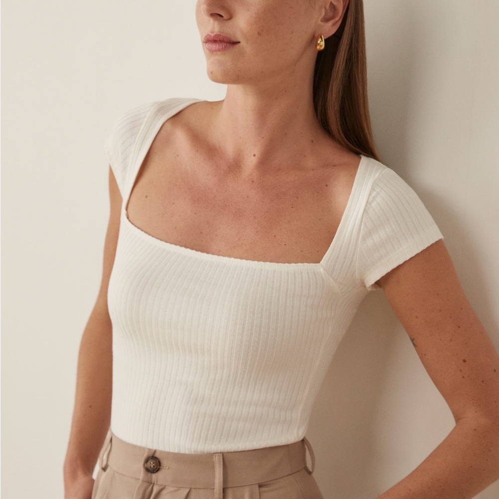 Reformation Bardot Ribbed Knit Top